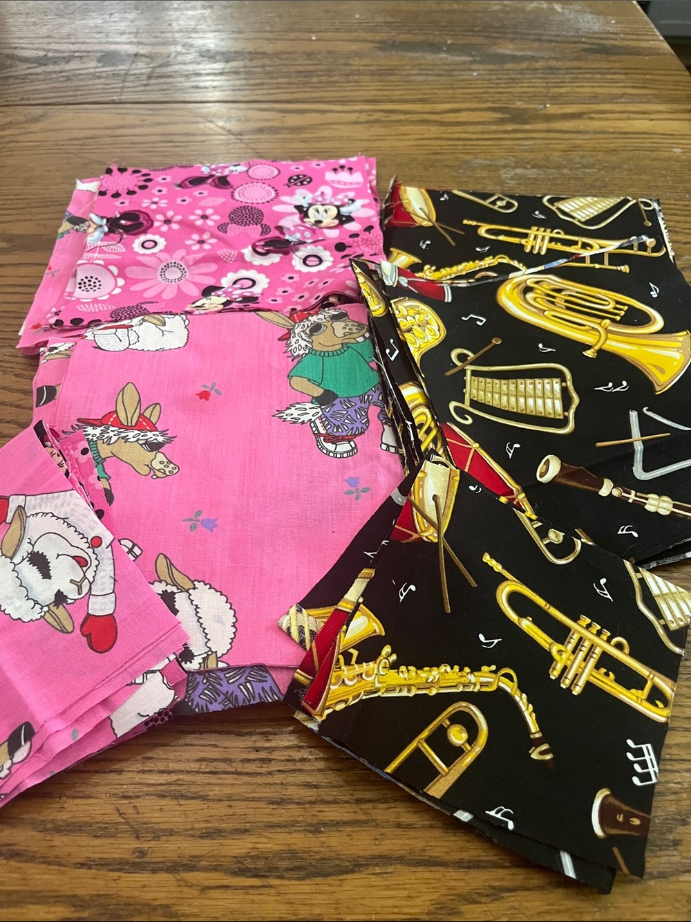 Funky bright Pink Animal & Black Musical Instrument Fabric Squares